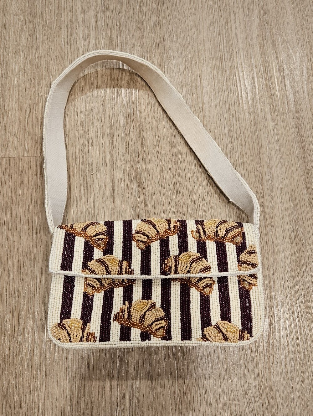 Anthropologie Fiona Beaded Croissant Shoulder Bag Striped Novelty Purse